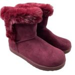 SO  Paulina Maroon faux fur winter pull on boots size 9 Photo 0