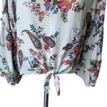 Lavender Field Boho Floral/Paisley Tie Front Wide Bell Sleeve Top, Sz S Photo 8