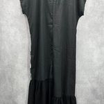 Takaya Siam Black Short Sleeve Maxi Feather Print Sheer Ruffle Dress Medium Photo 1