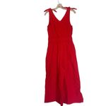 NWOT Level Eight Textured Crop Jumpsuit Tie Bow Detail Pockets Festive Small Red Photo 3