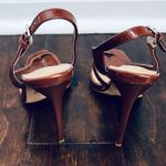 Simmi London Chantria Brown Patent Square Toe Thong Slingback High Heels  6 Photo 1