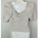 Abercrombie & Fitch Pink Plaid Smocked Hem Cropped Milkmaid Top Women's Medium Photo 3