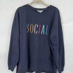 Wildfox Sweatshirt Womens Large Navy Blue Social Embroidered Comfy Cozy Casual Photo 0