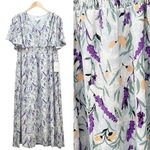 Bohme NWT Dress Flutter Sleeve Floral Midi Dress Slate Lavender Size Medium NEW Photo 1