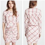 Veronica Beard  Della Plaid Ruched Dress‎ White Pink Tie Front Shirt Dress Size 4 Photo 1