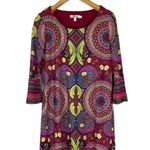 Aryeh Burgundy/Maroon Floral Mandala Slight Bell Sleeve Dress Anthropologie Photo 0