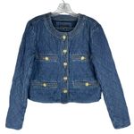 Ann Taylor  Quilted Denim Jacket Gold Button Mid Indigo Wash Size S Photo 5