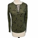 Generation Love Valentina Long Sleeve Lace Up Tee Star Print Green Extra Small Photo 11
