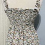 AUW  L Green Floral Smocked Tie-Front Ruffle Strap Slit Midi Dress Padded Bra Photo 6