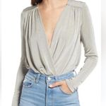 Free People  Womens Size Medium Intimately Grey Shimmer Turnt V Neck Long Sleeve Photo 0