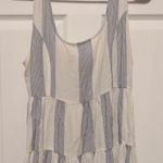 American Eagle  Blue & White Striped Linen Blend Peplum Tank Top Size Large Flowy Photo 0