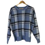 Tahari  Plaid Knit Crewneck Sweater Womens XL Blue Cozy Classic Preppy Photo 1