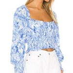 Faithfull the Brand  Smocked Willow Cropped Top in Blue Roos Tie Dye, Size S (4) Photo 0
