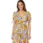 Ted Baker Short Puff Tie Sleeve Black Yellow Orange Floral vneck Print Dress Photo 1