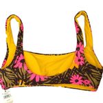 Aerie  NWT Scoop Bikini Top Tropical Floral Green Hot Pink Gold Removable Pads XS Photo 3