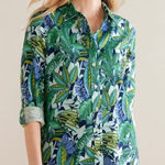 Soft Surroundings  Green Tropical Leaf Linen Blend Jordan Button Up Shirt sz 3X Photo 0