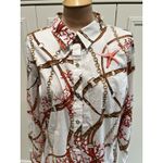 Susan Graver  Bridle Coral Starfish Printed Button Up Shirt Artsy Equestrian Photo 1