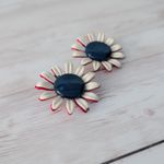 Vintage Clip On Earrings Off White, Red, Blue Flower Large Photo 3