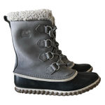 Sorel Caribou Slim Gray Waterproof Snow Boots Sz 9 Faux Fur Insulated Leather Photo 0