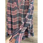 Free People  Top Loose Oversized Long Sleeve Plaid Size Small V Neck Bohemian Photo 3