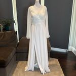 Women’s White Chiffon Full Length Long Sleeve Formal Dress Leg Slit Size 10 NWOT Photo 7