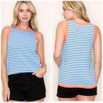 Staccato Blue White Striped Knit Sweater Tank with Orange Trim XL Photo 1