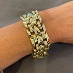 Womens Link Chain Double Fold Over Clasp Wide Arrow Bracelet Goldtone One Size Gold Photo 2