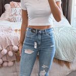 EXPRESS Cropped Flare High Rise Distressed Jeans Photo 0