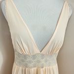 Vintage 70’s Peach Nylon & Lace Maxi NightGown Plunging Neckline L Pink Size L Photo 2