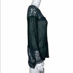 Free People Shirt Womens XS Hunter Green Lace New Romantics Blouse Lace Bohemian Photo 1
