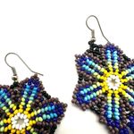 Blue yellow purple long beaded statement earrings Photo 6