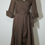 Boston Proper Brown Tie Waist Midi Shirt Dress Photo 0