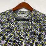 August Max Woman 12W 100% Silk Retro Print Buttoned Top Funky 70s Luxury Costume Blue Size 12 Photo 1