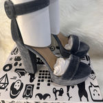 Bamboo New:  Velvet Gray Ankle Strap Platform High Heels Y2K Chunky Heels Photo 0