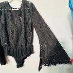 Free People NEW Black Lace Flare Sleeve Bodysuit Better With Time Medium Goth Photo 7