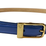 Liz Claiborne  Womens Blue Leather Belt – Size L Gold Buckle Full Grain Photo 0