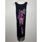 Lola P Floral Dress Size Large‎ Black Purple Fringe Hem Sleeveless Whimsygoth Photo 6