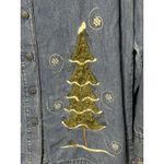 Snowman Jean Shirt Endless Design Women’s Medium Winter Tree Blue Button Down Photo 2