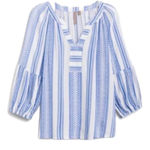 Brina & Em Colter Split Neck Boho Blue White Top Size Large Photo 0