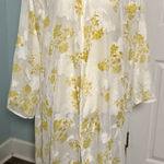 Mi Ami Ivory And Mustard Sheer Floral Print Textured Open Kimono, L/XL White Size L Photo 0