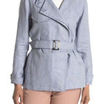 Reiss Arta Light Blue Chambray 100% Linen Draped Belted Jacket Womens 4 Photo 0
