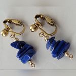Vintage Blue Beaded Gold Tone Dangle Clip Photo 4