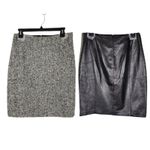 Vintage Laundry By Shelli Segal Leather Wool Pencil Skirt Black Herringbone 6 Photo 10