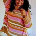 Aerie pink multicolored sunset striped slouchy chenille turtleneck sweater, XS Photo 1