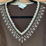 Casual Corner Womens XS Brown Sleeveless Top Embroidered Lace VNeck Stretch Tank Photo 1