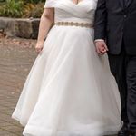 Mori Lee  BRIDAL | Ivory Chiffon "Evette" Dress Off Shoulder Butrons Back | 22W Photo 7