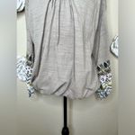 Entro Long Balloon Sleeved Tan/Cream Oversized Mixed Media Blouse Size S Photo 3