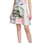 JOSIE NATORI Botanical Palms Jacquard Leaf Print Mini Dress Ivory Sz 2 Pink Photo 0