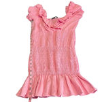 ZARA Women's XS Pink Ruffle Smocked Bodice Mini Dress Bubble Sleeve Photo 4