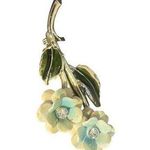 Vtg Floral Brooch Pin Gold Tone Rhinestones Enamel Flowers Leaves Estate 2.75" Green Photo 0